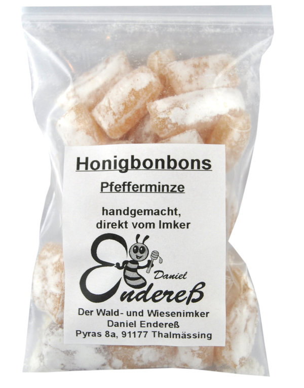 Honigbonbons mit Pfefferminzgeschmack handgemacht direkt vom Imker 100g